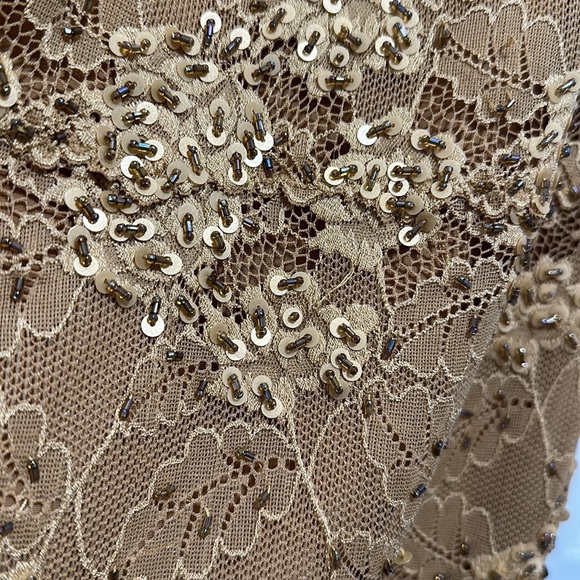 Gold Beaded Lace Formal Mini Dress - Size Large - Picture 3 of 9